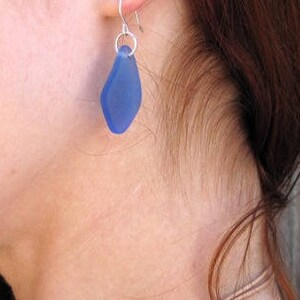 BLUE Sea Glass Earrings, Sterling Silver Earrings, Dangle Blue Earrings, Sea Glass Drop Earrings, Beach Jewelry, Beach Glass Earrings, Boho