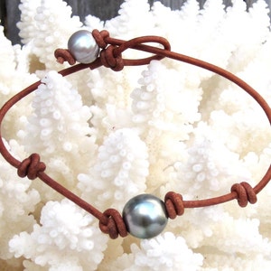 Tahitian Pearl Anklet, Freshwater Pearl Anklet, Bracelet de cheville en cuir, Anklet Hommes, Anklet Femmes, Bijoux de cheville, Boho Anklet, Beach Anklets