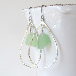 Sea Glass Earrings, Sterling Silver, Long Dangle Earrings, Drop Earrings, Sea Glass Jewelry, Beach Jewelry,