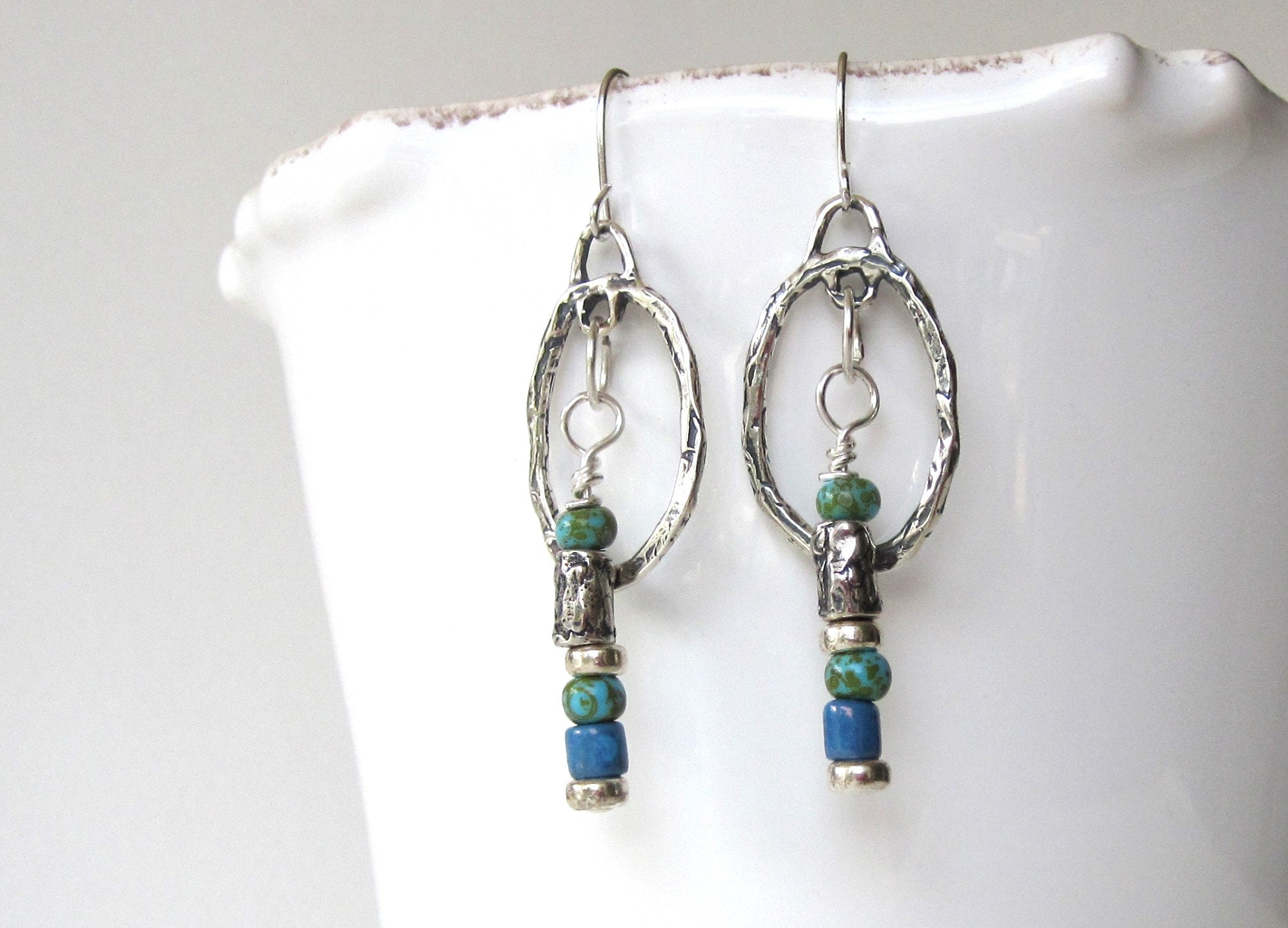 Pendientes De Filigrana Turquesa, Pendientes Pintados A Mano