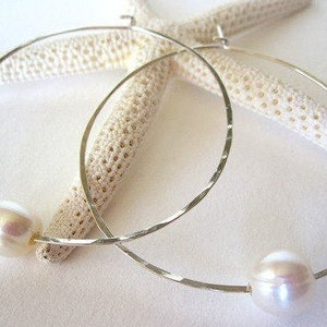 Pearl Hoop Earrings Sterling Silver, Hoop Earrings with Pearls, Sterling Hoop Earrings, Large Hoop Earrings Silver, Pearl Hoops,2 inch hoops