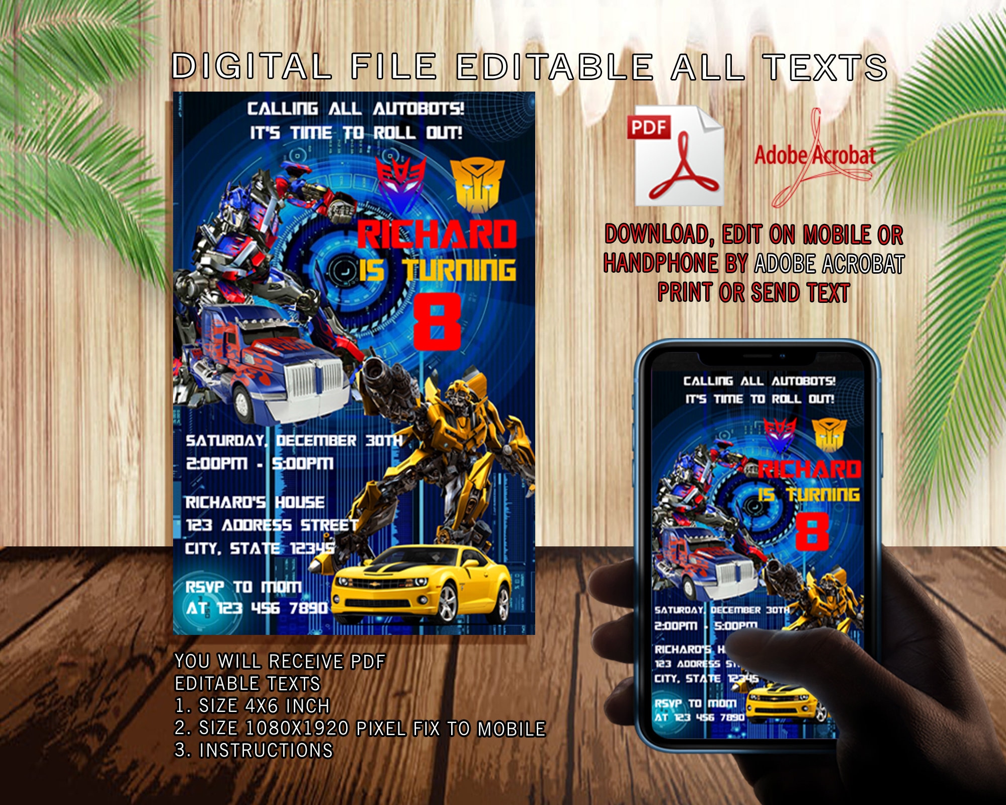 Editable Transformer Invitation Transformer Birthday Etsy