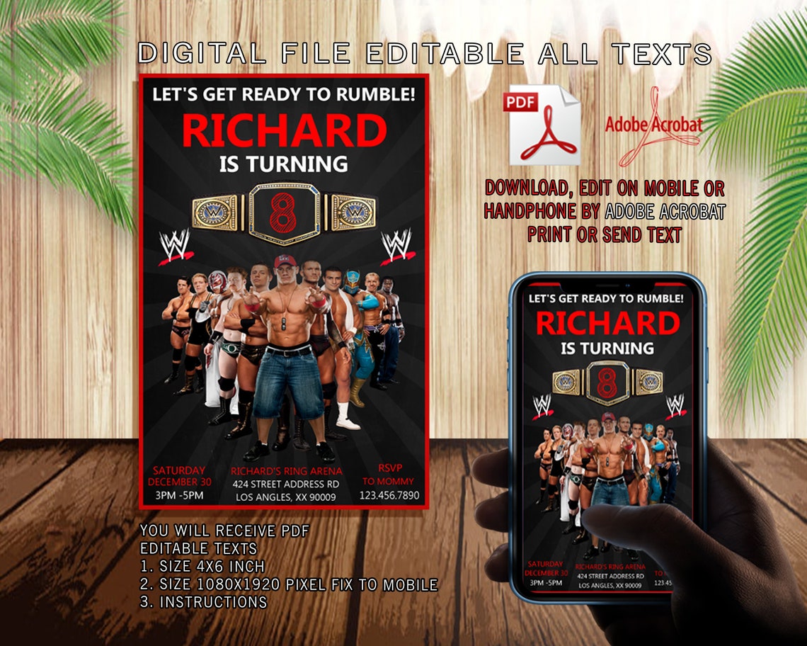 Editable Wwe Invitation Wwe Pdf Birthday Wwe Pdf Editable | Etsy
