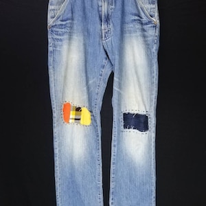 Japon Blue Distressed Denim Japonais Marque Blue Way Hickory Patches Straight Fit Taille US 31