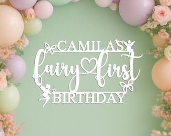 Letrero de primer cumpleaños de hada, nombre personalizado, decoración de fondo de cumpleaños de hada, jardín secreto encantado, hada mágica, primer cumpleaños caprichoso