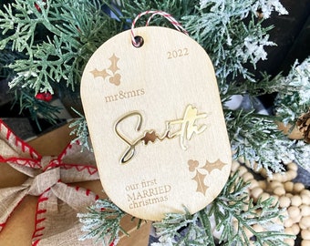 Our First Christmas, Personalized Mr and Mrs Ornament, Newlywed Ornament, Married Ornament, Couples Ornament, Wedding Gift, Custom Gifts