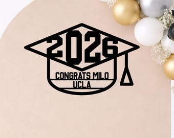 Letrero de madera con birrete de graduación personalizado, decoración personalizada para fiesta de graduación, letrero de madera cortado con láser, decoración de fondo para celebración de graduación