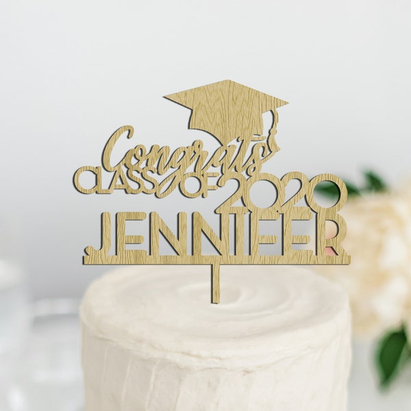 Personalized Graduation Cake Topper, Congrats Grad Cake Topper Class of 2020, Graduation Decorations, Wooden Cake Topper with Name, Graduate