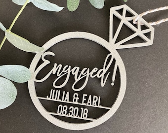 Engagement Ring Ornament, Custom Engaged Ornament, Personalized Engagement Christmas Ornament, Wedding Planning Keepsake Gift
