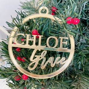 Personalized Circle Name Ornament Christmas, Custom Kids Name Ornament, Mirror Acrylic Ornament, Stocking Gift Tag, Round Name Ornament