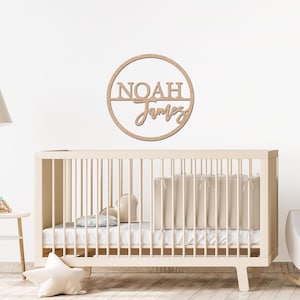 Personalized Round Wood Sign, Circle Name Sign for Nursery Door, First and Middle Name for Wall, Custom Two Line Sign for Backdrop