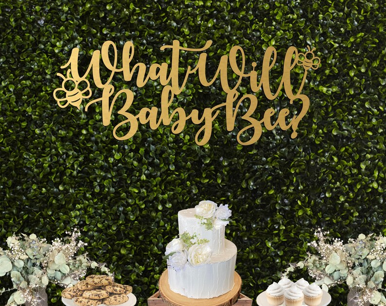 What Will Baby Bee Themed Baby Shower Gender Reveal Neutral He or She What Will it Bee Themed Backdrop Sign Baby Shower