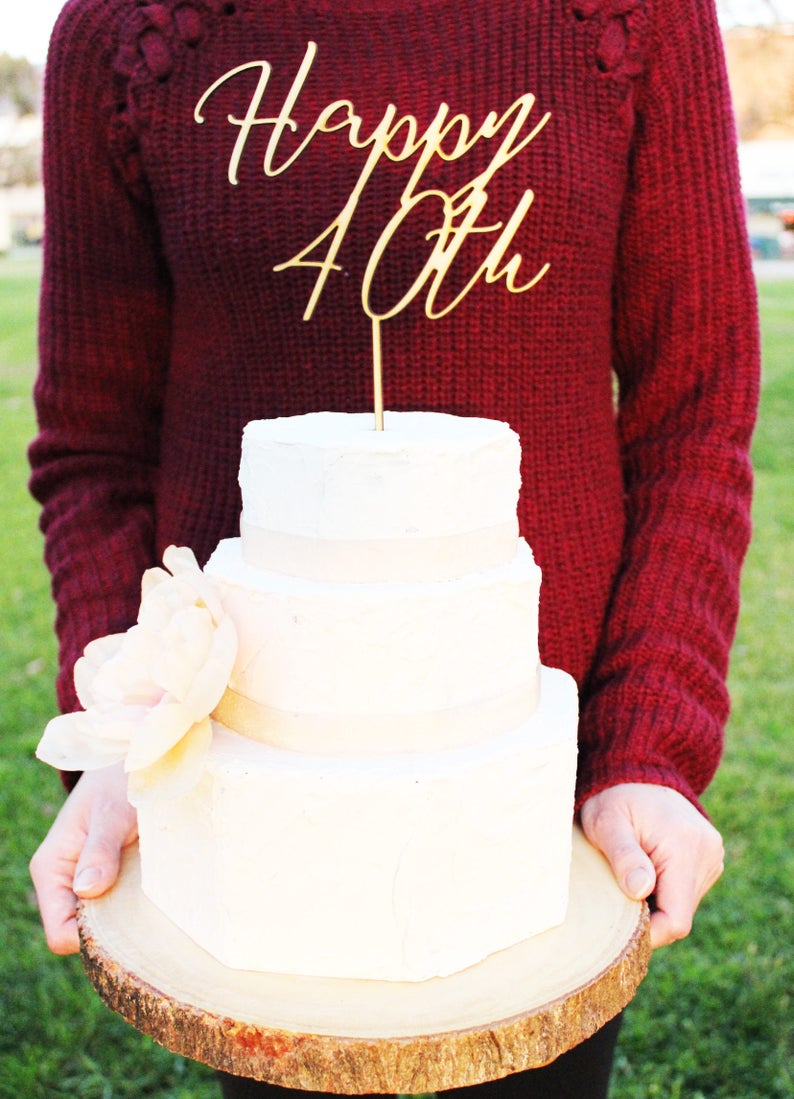 40th Birthday Cake Topper Elegant Wooden Cake Topper Forty Etsy