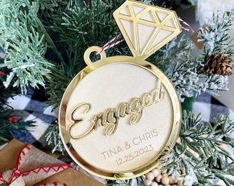 Personalized Engagement Ring Ornament, Customize Names and Date, Engagement Gift Idea, Christmas Proposal, Wedding Ring Announcement