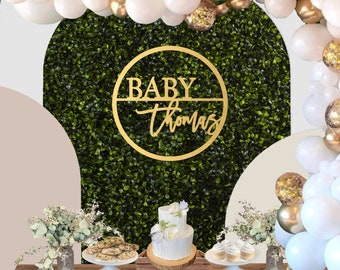 Baby Shower Sign Wood Name Sign Circle, Baby Last Name Sign Backdrop, Rustic Baby Shower Decor, Wood Circle Name Sign for Nursery, Lasercut