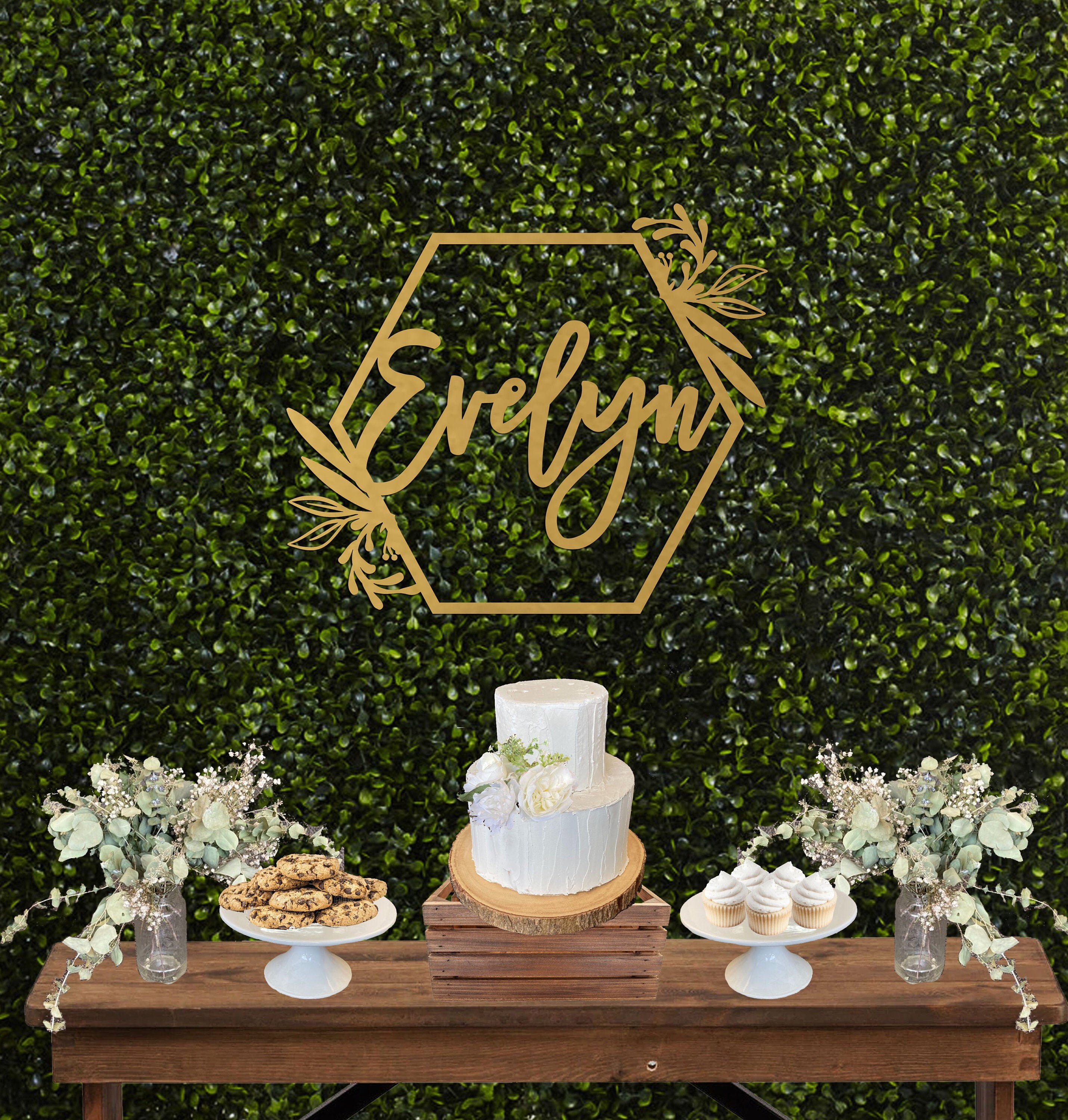 Large Custom Wood Name Sign, Geometric Backdrop Sign, Personalized ...