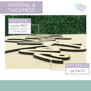 May include: Close-up of a wooden sign with the word "love" cut out. The sign is made of 100% MDF medium density fiberboard and is 1/4 inch thick. The sign is light brown with dark brown edges.