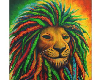 Rainbow Loc Lion Canvas Gallery Wrap-Version Rainbow Mane - AI Generated Art Dall-e, Lion with Colorful Dreadlocks, Powerful Locs