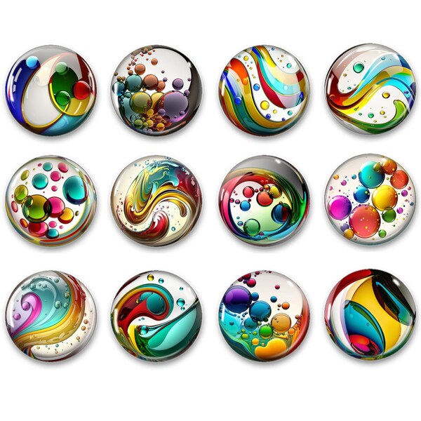 Blown Glass, Marble Look Refrigerator Magnets, 1" inch magnets, kitchen magnets, bulletin board magnet, Stylish, cute, artsy, button pins