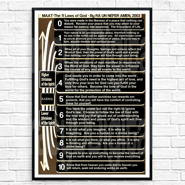 11 Laws of God, MA'AT, Gold, Instant Download, Printable, Modern Wall Art, Prints, Frameable Art, Poster, Know Thy Self,  Ra Un Nefer