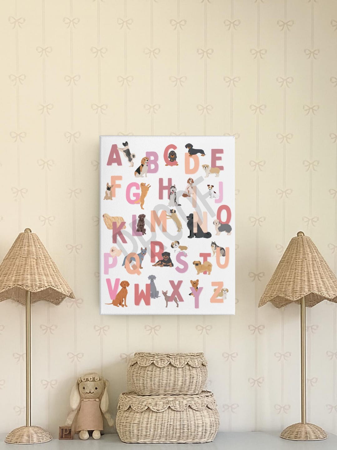 Pink Dog Alphabet Nursery Print | Baby ABC Print | Dog ABC Nursery Wall ...