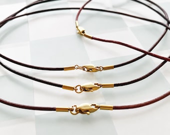 1.5mm Thin Leather Cord Choker Necklace for Pendant Charm, Gold Tone Stainless Steel Clasp