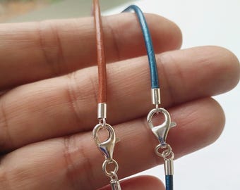 2mm Leather Cord Necklace, Sterling Silver Lobster Claw Clasp, Leather Cord Choker, Leather String for Pendant or Charm, Custom Length