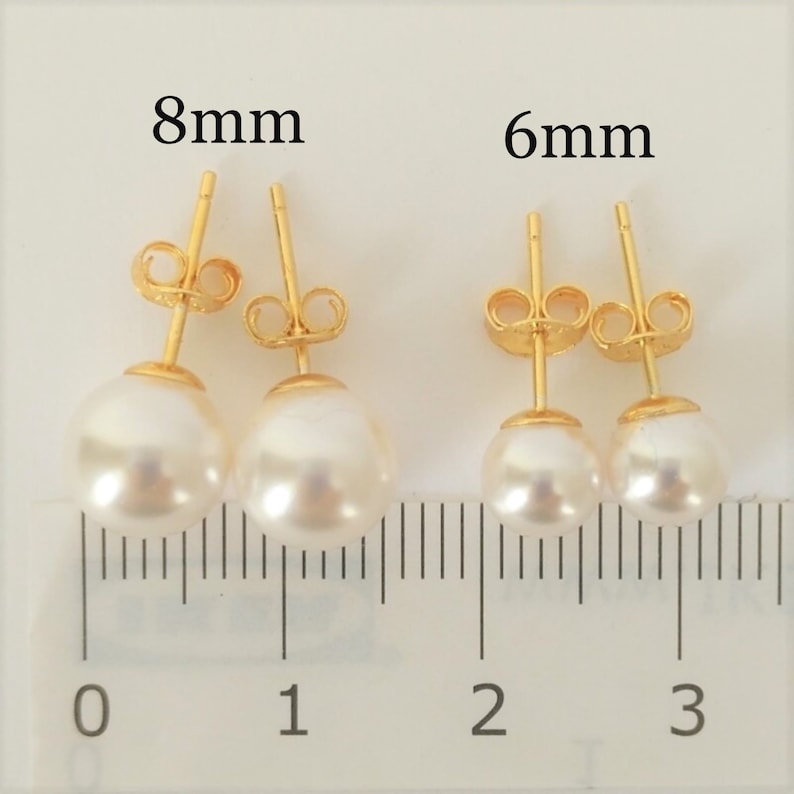 Pearl Stud Earrings Swarovski Glass Pearl Silver/Gold/Rose Gold Bridesmaid Gift image 3