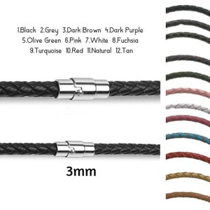 3mm Braided Leather Cord Necklace - Leather Choker - Stainless Steel Magnetic Clasp - for Men or Women