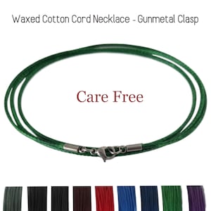 Waterproof 1.5mm  Waxed Cotton Cord Necklace Choker - Adding Pendant - Gunmetal Lobster Clasp - Custom Length