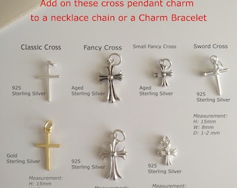 Cross Charm, Cross Pendant for Necklace Chain, Gold or Silver, Bracelet Charm, Christmas Cross Gift