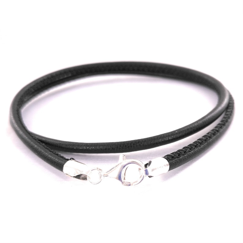3mm Black Leather NecklaceChokerBracelet Stitched Leather Cord String with Sterling Silver Clasp for MenWomen