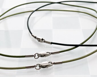 1.5mm Thin Leather Cord Choker Necklace for Pendant Charm, Stainless Steel Lobster Clasp, Custom Length