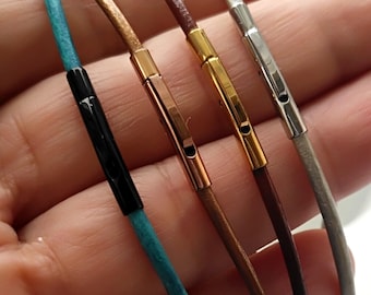 3mm Round Leather Necklace, Leather Choker for men or women, Leather string for Pendant or charms, Stainless Steel Click on Clasp
