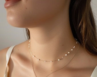 Dainty Minimalist Pearl choker, Tiny Pearls Necklace, Gold Minimalist Pearl Necklace, Bridesmaid gift, Mother’s Day Gift