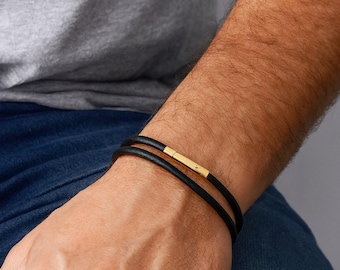 4mm Genuine Leather Double Wrap Bracelets, Stainless Steel Click-On Clasp, Easy On & Off, Gold or Black Tone, Tarnish-Resistant