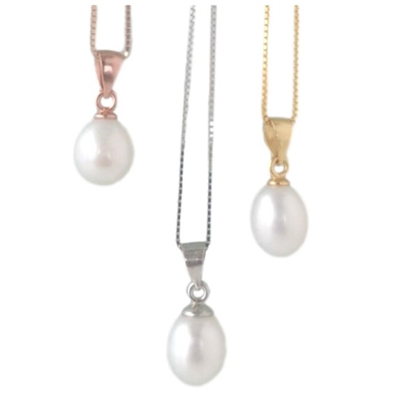 Freshwater Pearl Necklace - Pearl Pendant Necklace - – Gold/Silver/Rose Gold - Gift for Mom/Grandma