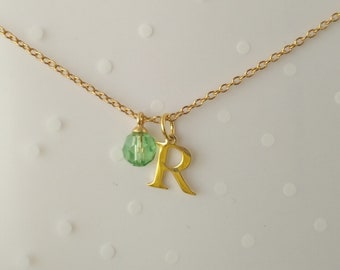 August Birthstone Necklace, Peridot Necklace, Silver Initial Necklace, Gold Personalized necklace, Swarovski birthstone Necklace