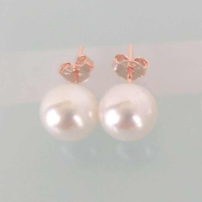 Pearl Stud Earrings Swarovski Glass Pearl Silver/Gold/Rose Gold Bridesmaid Gift image 6