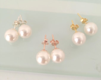 Boucles d’oreilles Pearl Stud – Boucles d’oreilles en perles Swarovski - Argent/Or/Or Rose – Cadeau de demoiselle d’honneur