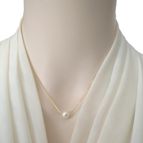 Dainty Single Pearl Necklace - 8mm Swarovski Single Pearl Necklace - Silver/Gold/Rose Gold - Bridesmaids Necklace