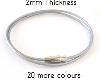2mm Leather Cord Necklace –  Stainless Steel Magnetic Clasp with Secure Lock  – Leather Choker - Custom Length