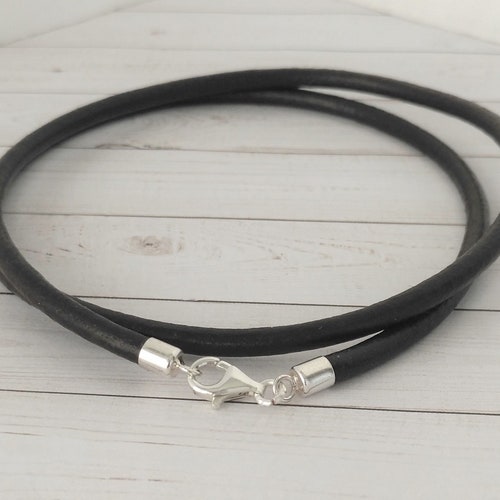 2mm Black Leather Cord Necklace With Sterling Silver Lobster Etsy