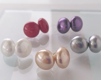 Glass Pearl Stud Earrings 10mm Pearl Earrings  Sterling Silver, Gold Plated