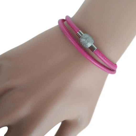 Double Wrap Leather Bracelet / Choker, Stainless Steel Magnetic Clasp, Silver/Gold/Rose Gold