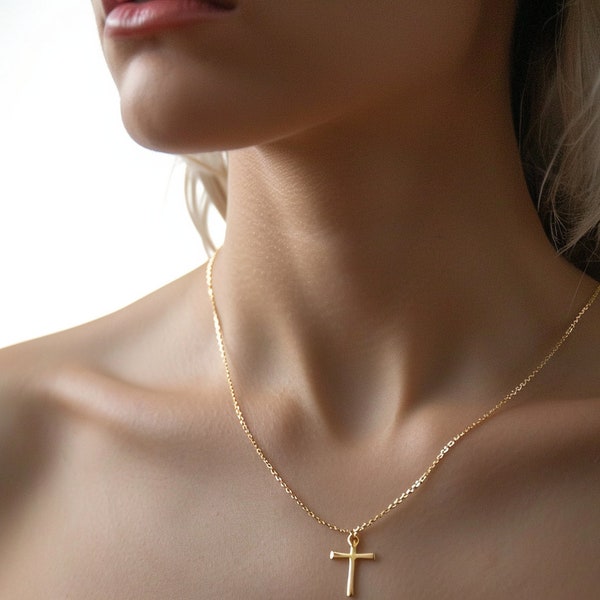 Dainty Cross Necklace, Gold Cross Necklace, Sterling Silver Cross Necklace, Layering Necklace