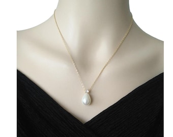 Large Pearl Pendant Necklace, Pearl Drop Necklace, Single Pearl Necklace, Wedding Jewelry, Bridesmaid Gifts