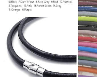 Leather Cord Necklace - 3mm- Stainless Steel Secure Magnetic Clasp - Leather Choker Necklace for women or men
