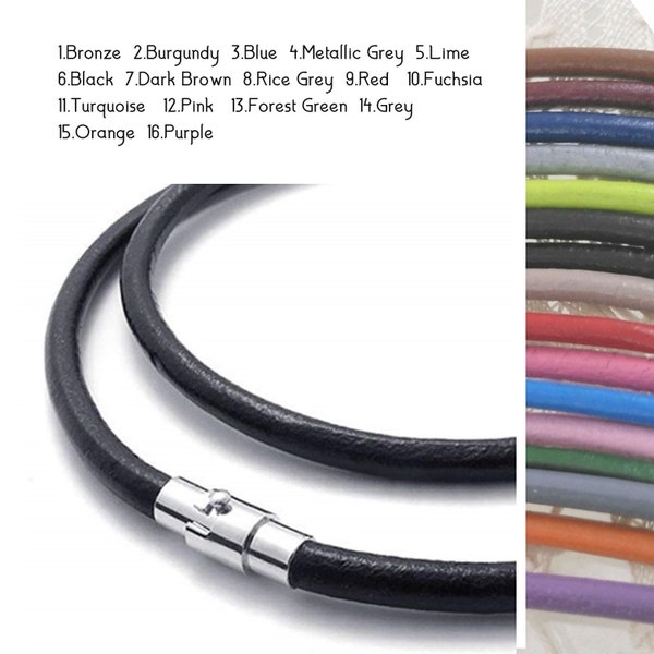 Leather Cord Necklace - 3mm- Stainless Steel Secure Magnetic Clasp - Leather Choker Necklace for women or men