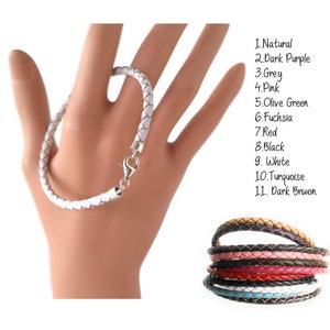 Braided Genuine Leather Bracelet with Sterling Silver Clasp,3mm, for Pendant Charm, Custom Length